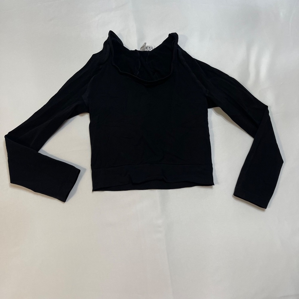 SPANX Womens L XL Black Sheer Mesh Long Sleeve Crop Top Layering Stretch